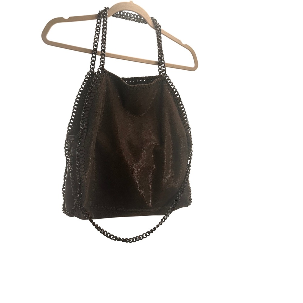 Vera Pelle Italian Metallic Brown Suede Chain Trim Tote Bag Made in Italy